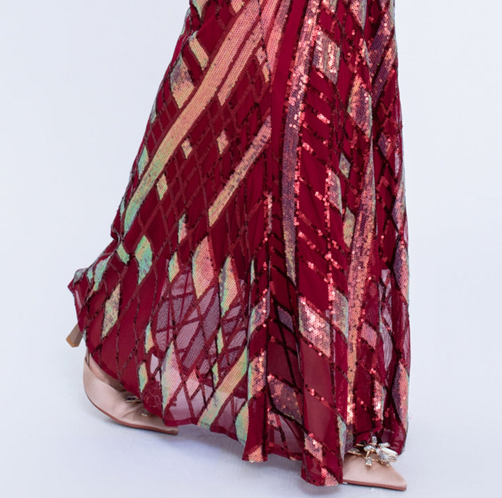 Geplooide top met uitlopende mouwen en maxi-rok set met tailleband – Rosiny 