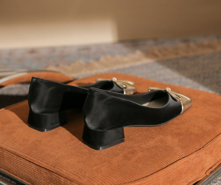 low block heel pumps with metallic bow accent - NORARLO