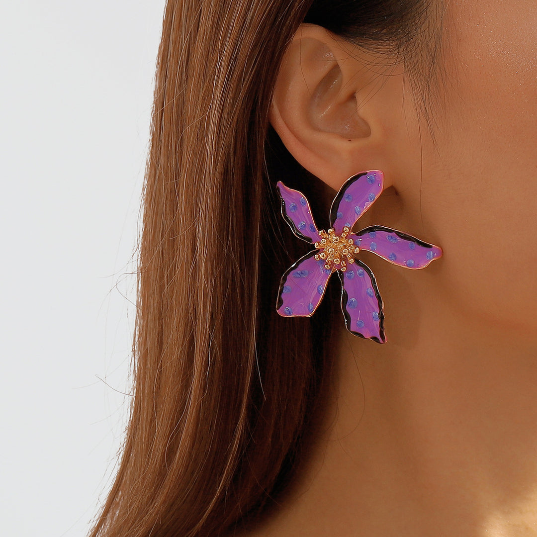 polka dot enamel flower earrings with gold accents - NOVAXI