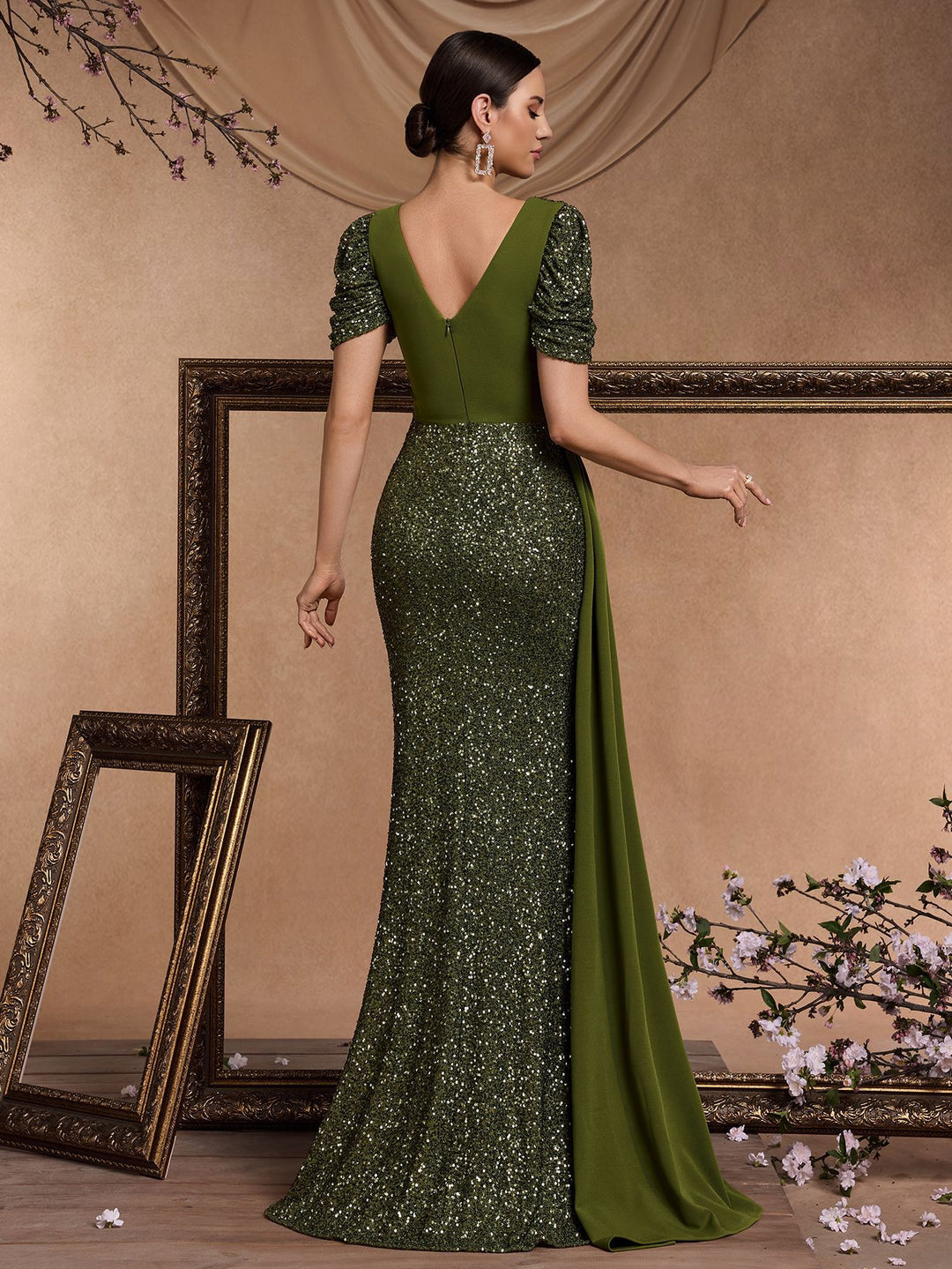 Geplooide top met uitlopende mouwen en maxi-rok set met tailleband – Rosiny 