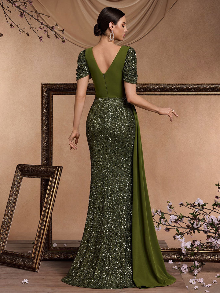 Geplooide top met uitlopende mouwen en maxi-rok set met tailleband – Rosiny 