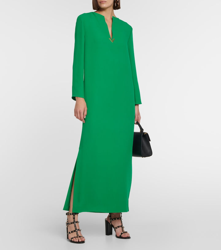 long sleeve column dress with v-slit neckline – ASHALEI
