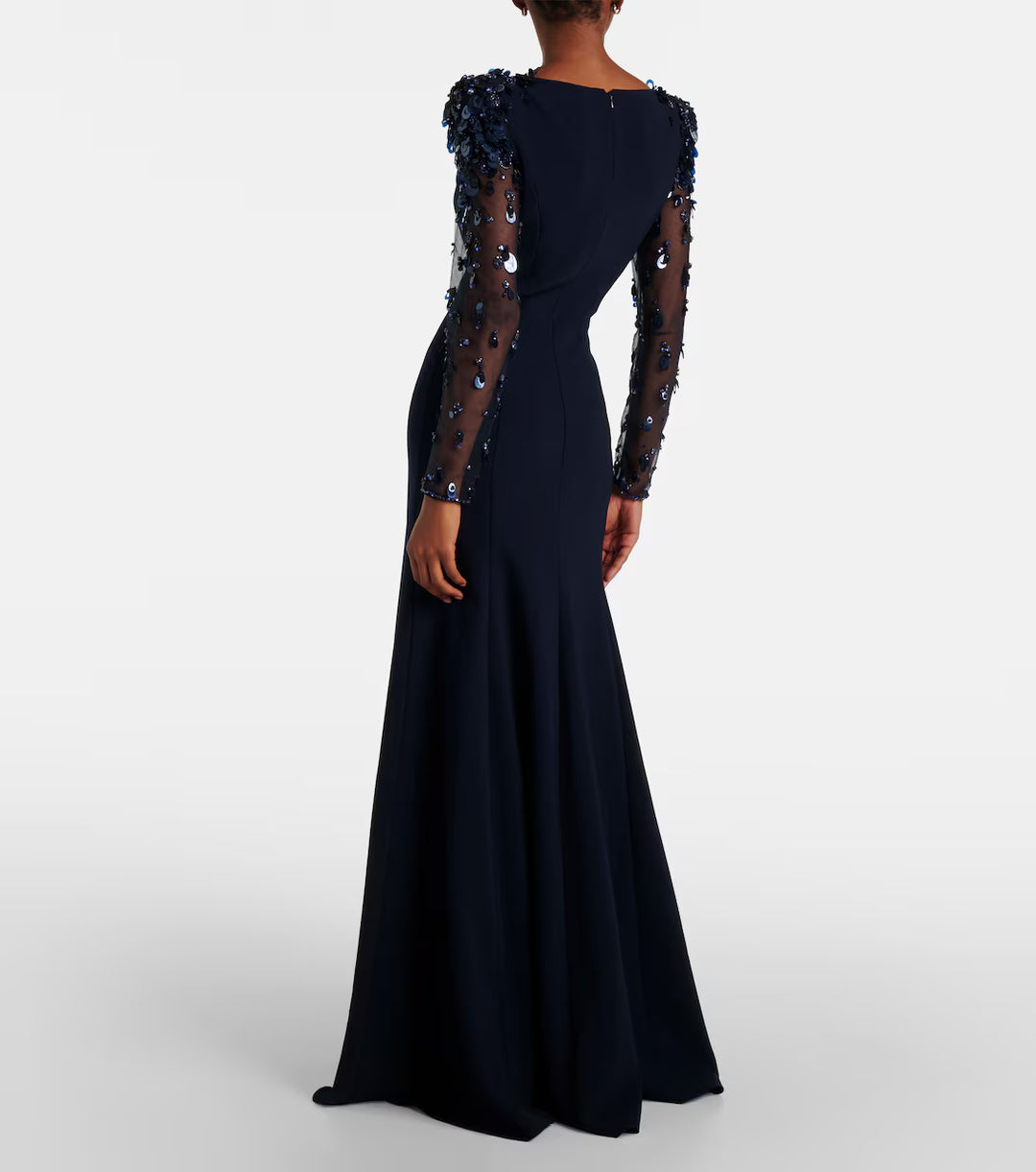 long column dress with embellished sheer sleeves - AUROXIA