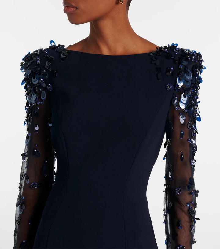 long column dress with embellished sheer sleeves - AUROXIA