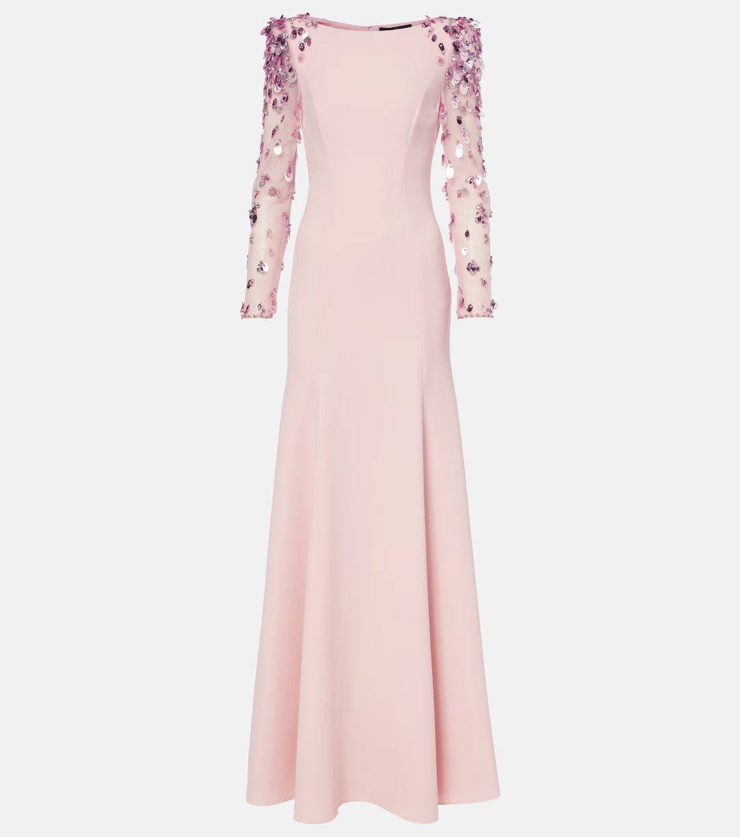 long column dress with embellished sheer sleeves - AUROXIA