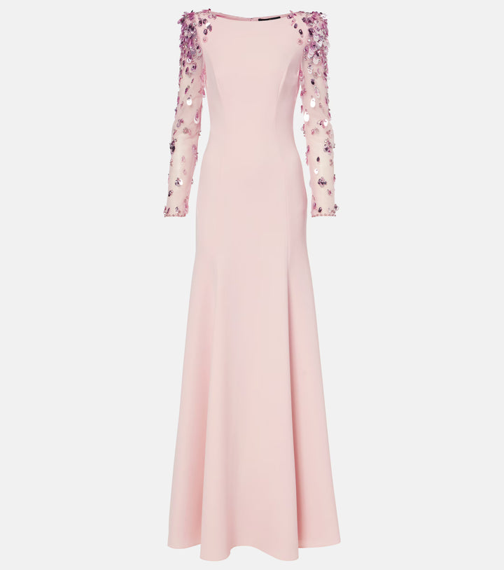 long column dress with embellished sheer sleeves - AUROXIA