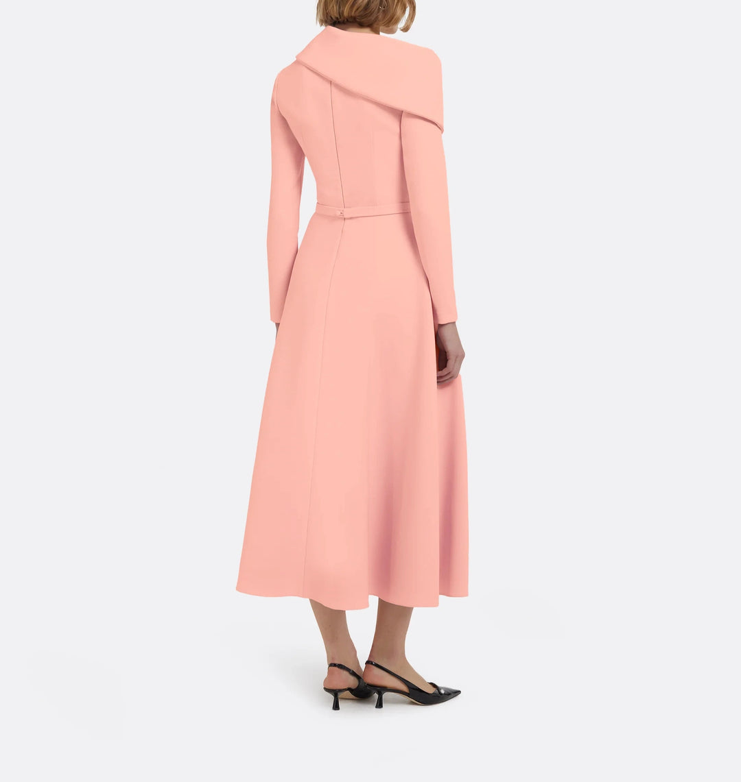 asymmetric neckline midi dress with flared skirt – CORAL