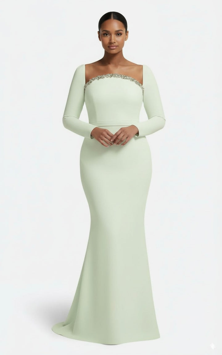 فستان حورية البحر بأكمام طويلة وفتحة رقبة مزينة – سيري-1
