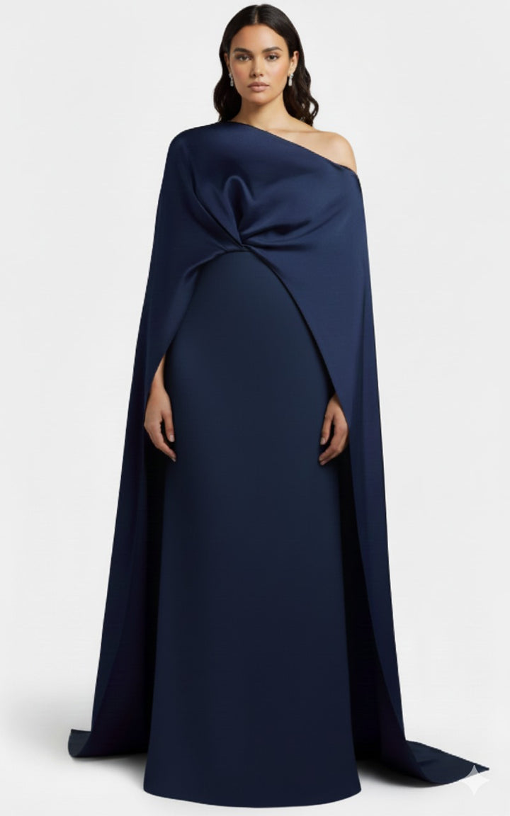 One shoulder column dress with twisted cape - Abby-1