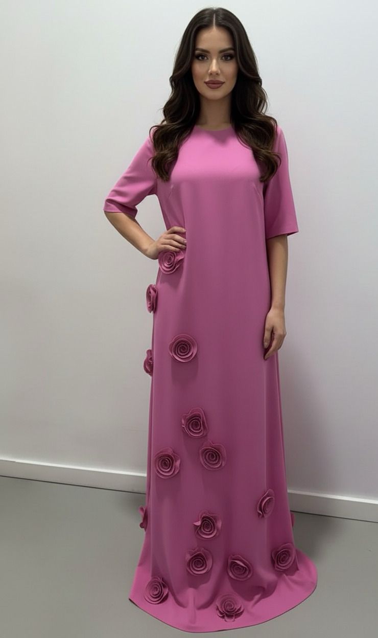 فستان مزين بالزهور بأكمام نصفية – أمارا