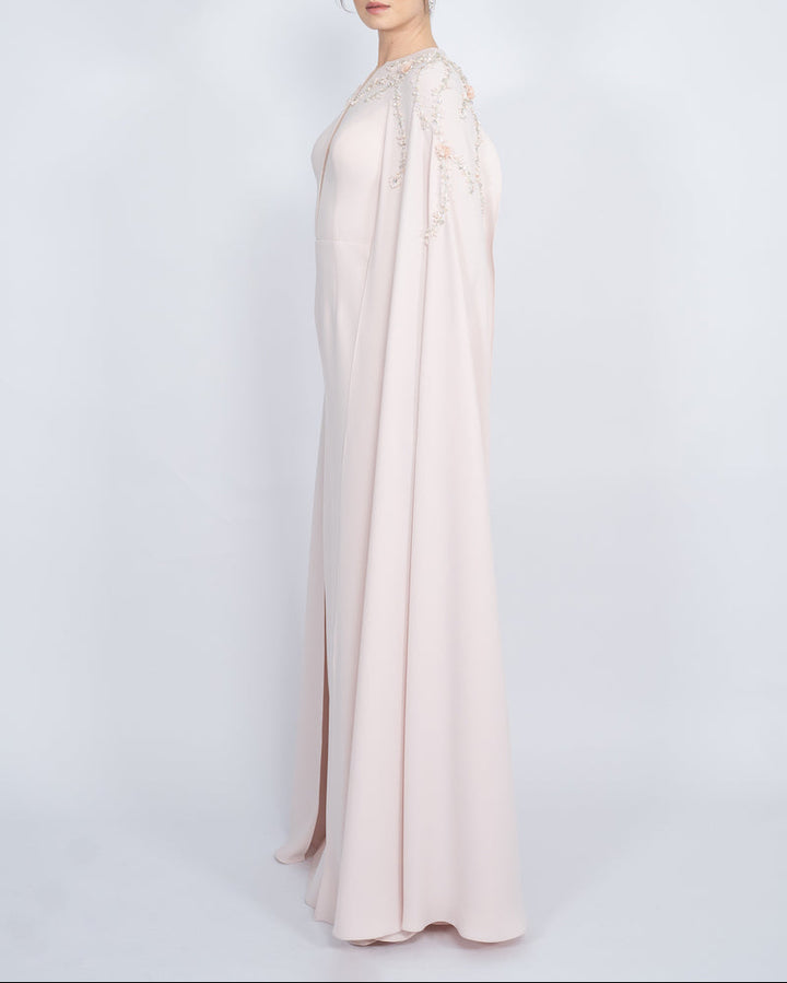 embellished cape gown with plunging neckline – POWDERE