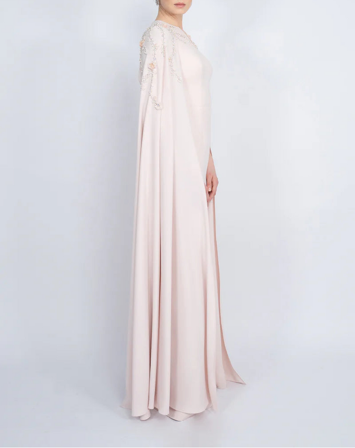 embellished cape gown with plunging neckline – POWDERE