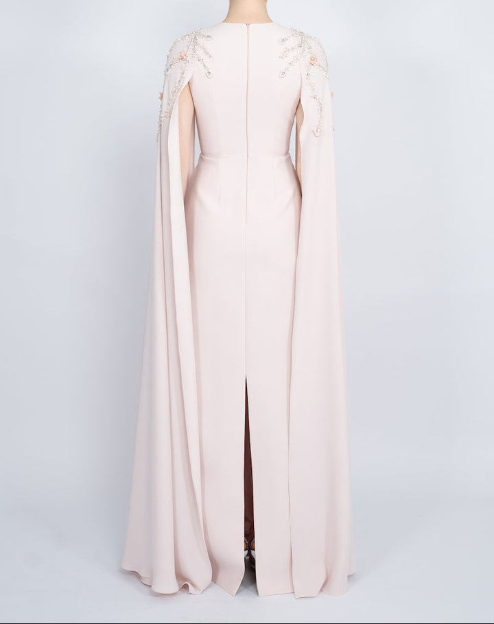 embellished cape gown with plunging neckline – POWDERE