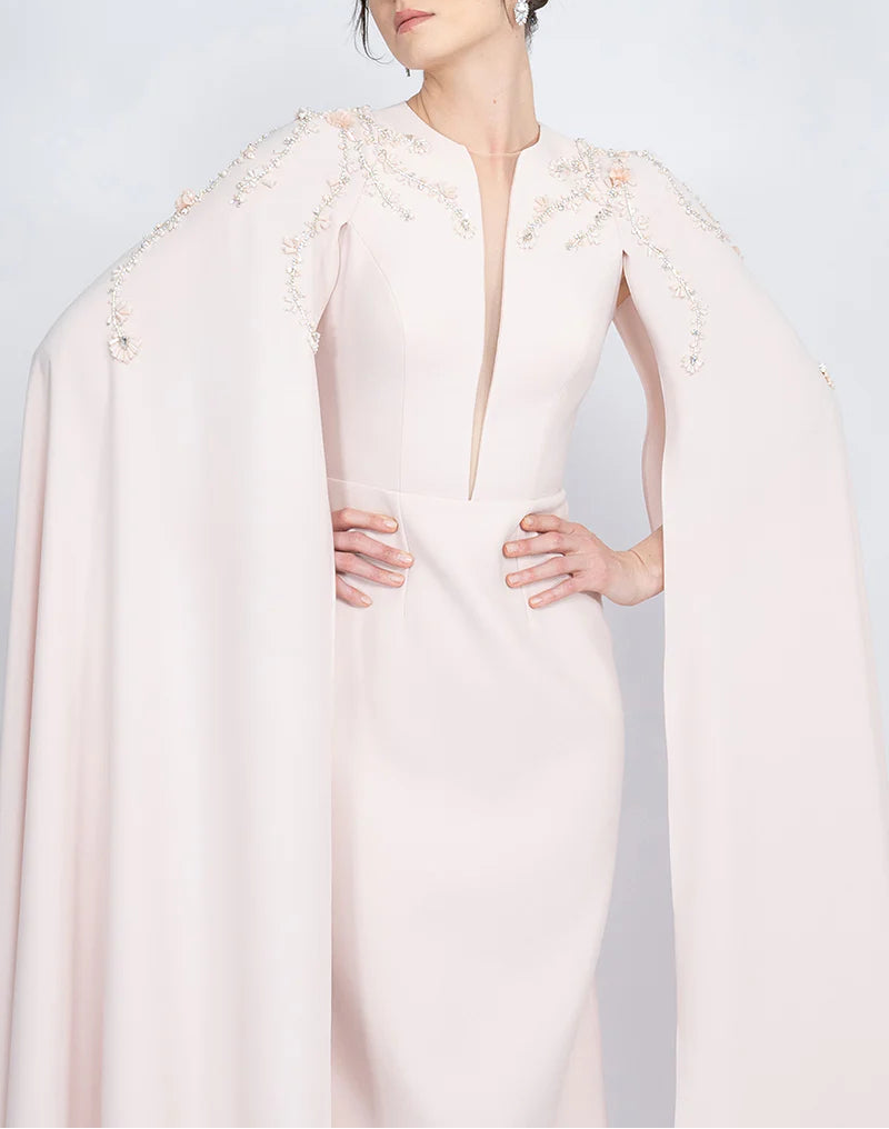 embellished cape gown with plunging neckline – POWDERE