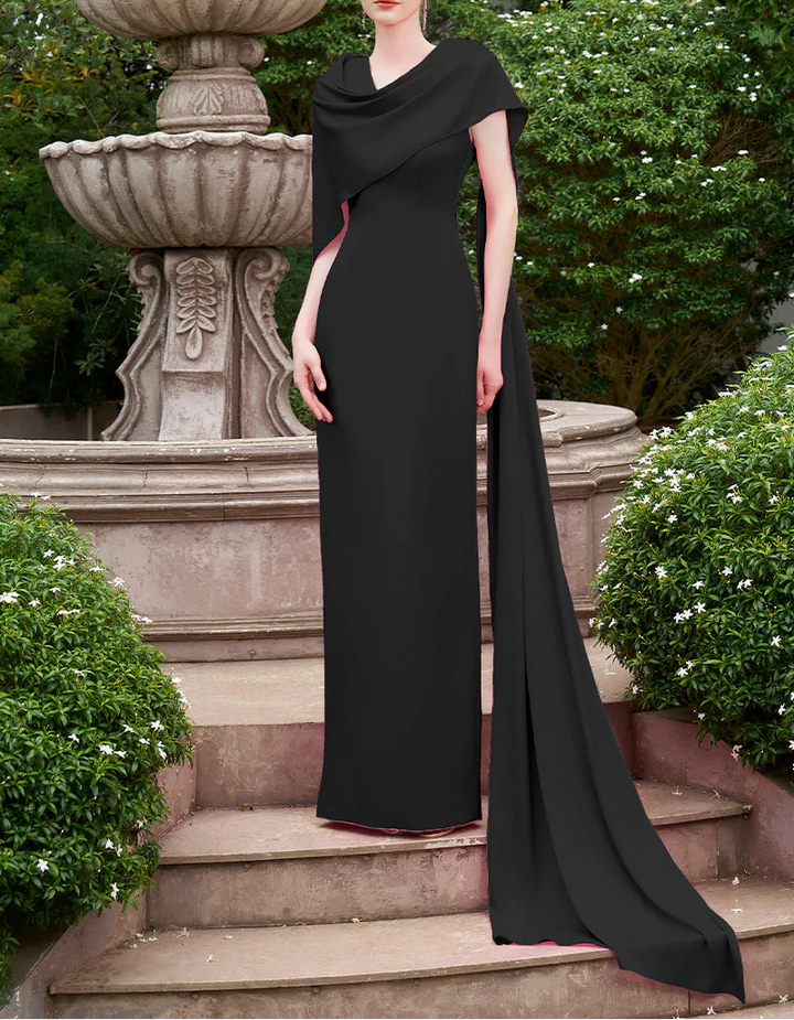 one-shoulder column gown with draped cascading cape – NOIRE