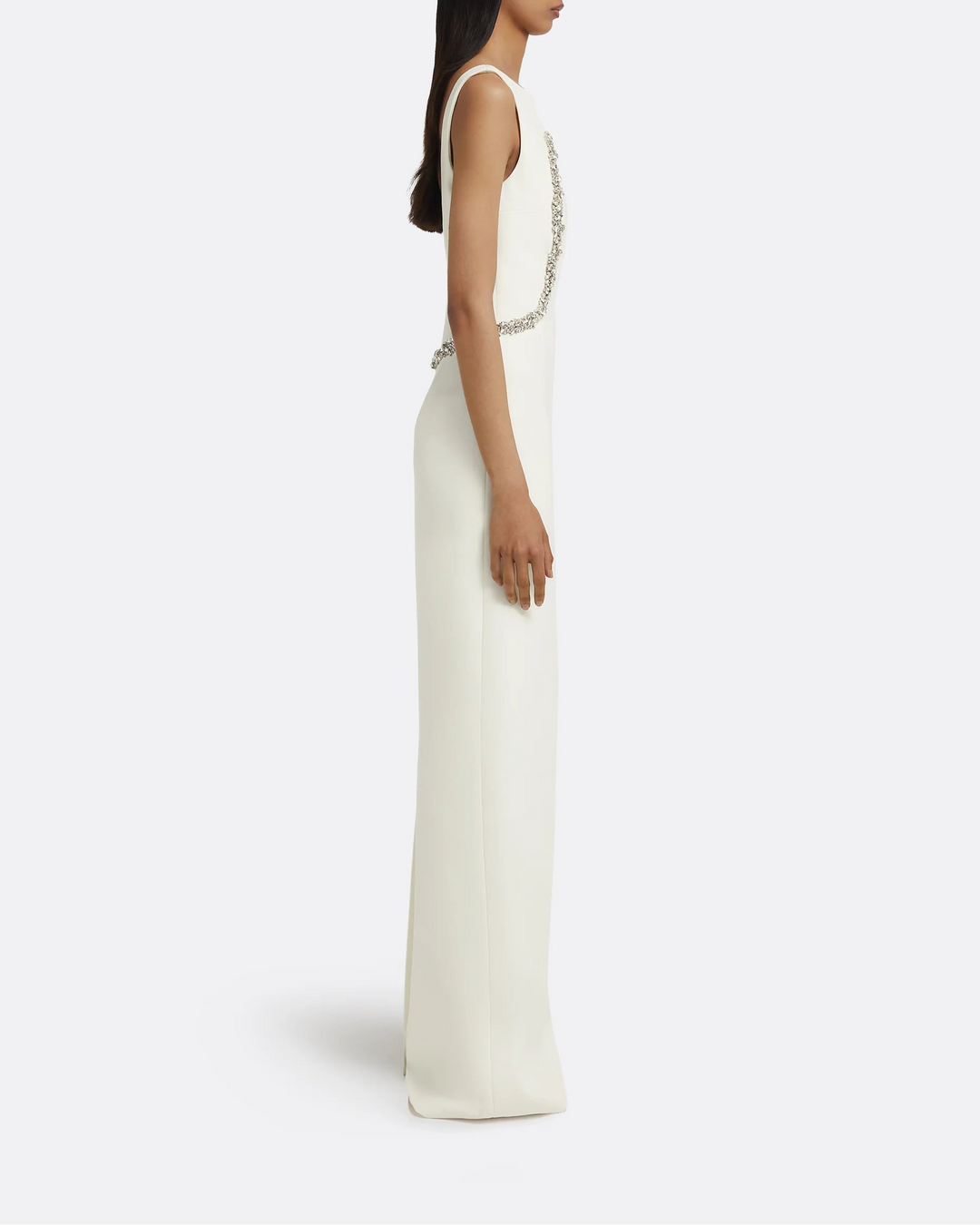 فستان عمودي بدون أكمام مع تطريز كريستالي محيطي – هادئ