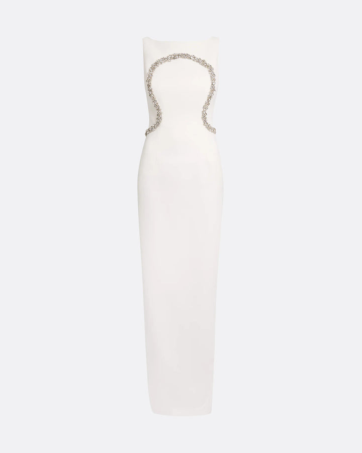 فستان عمودي بدون أكمام مع تطريز كريستالي محيطي – هادئ