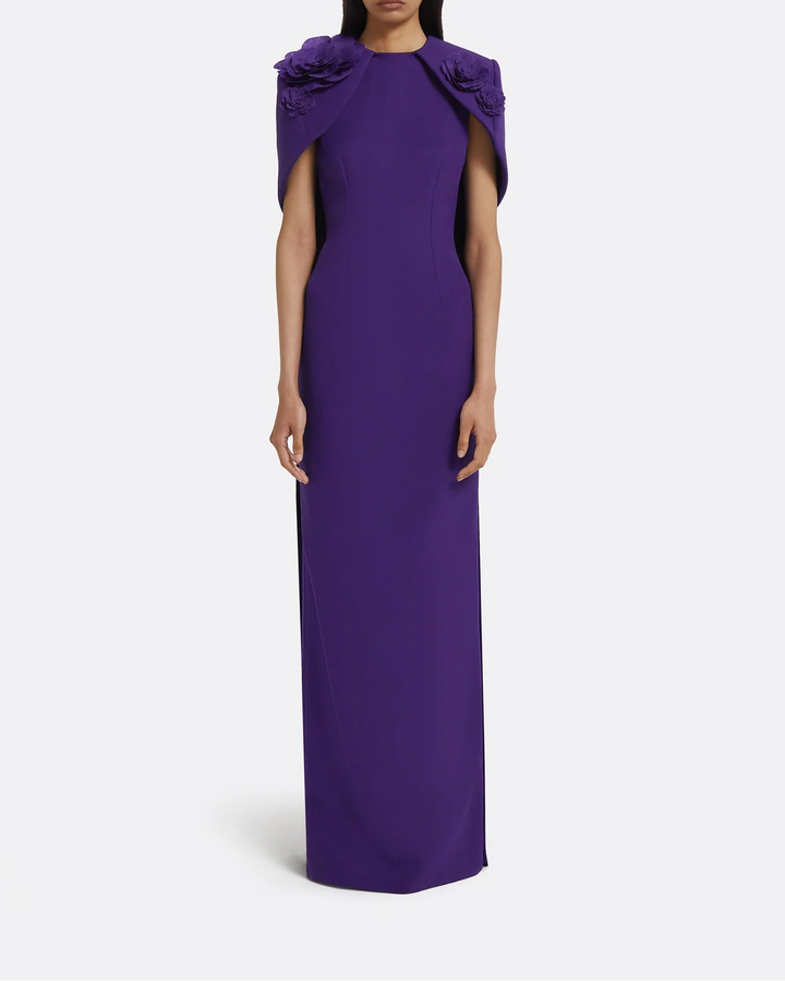 فستان عمودي مع عباءة مزينة بالزهور – فيولا