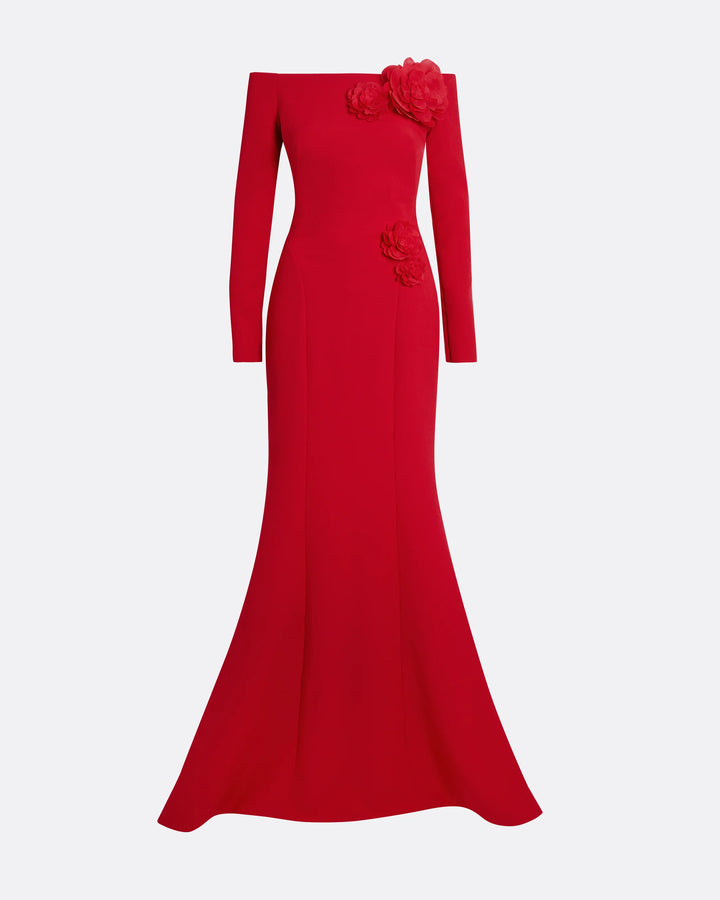 فستان حورية البحر مكشوف الكتفين مع تطريز زهور ثلاثي الأبعاد – روبينا