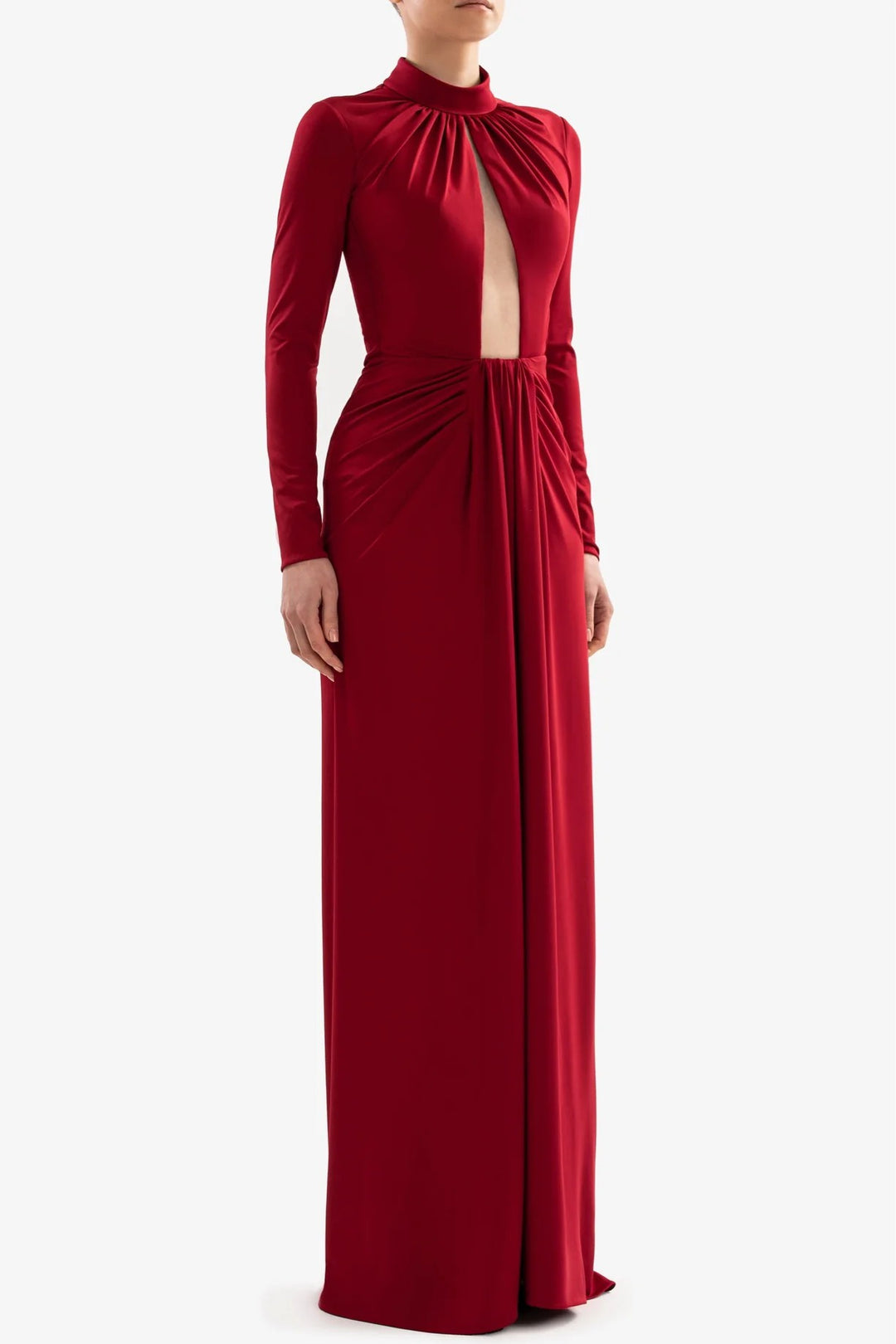 long-sleeve gown with ruched cutout bodice – RAVEN