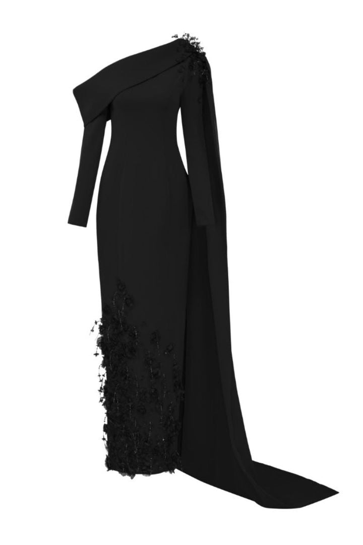 فستان مزين بكتف واحد مع وشاح منسدل – سيلفينا