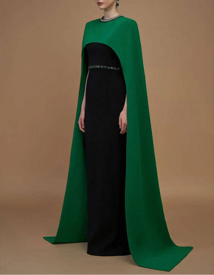 embellished cape gown with contrast drape – EVANGELINE