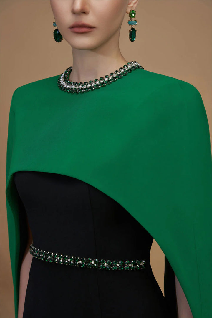 embellished cape gown with contrast drape – EVANGELINE