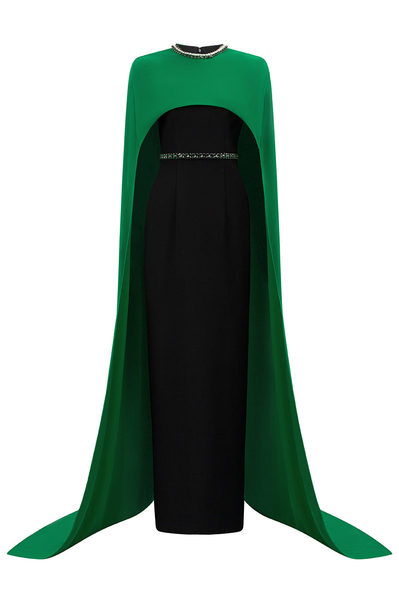 embellished cape gown with contrast drape – EVANGELINE