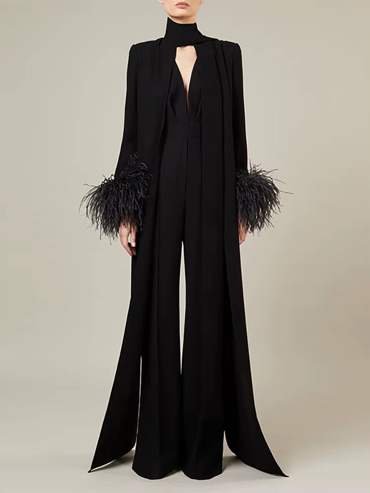 Geplooide top met uitlopende mouwen en maxi-rok set met tailleband – Rosiny 