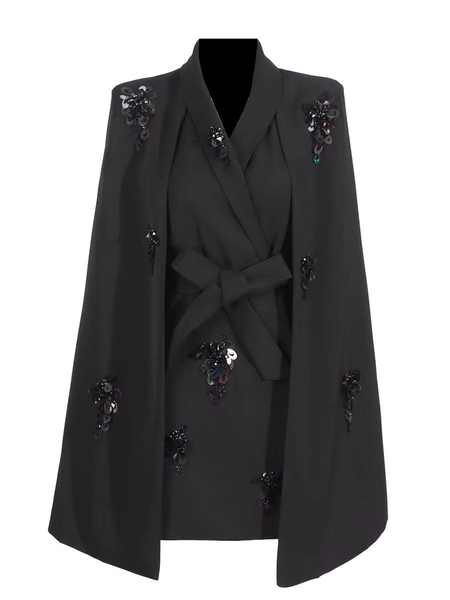 embellished cape blazer with belted waist – AURORIXA