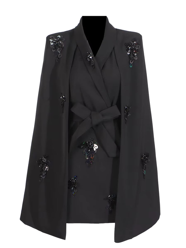 embellished cape blazer with belted waist – AURORIXA