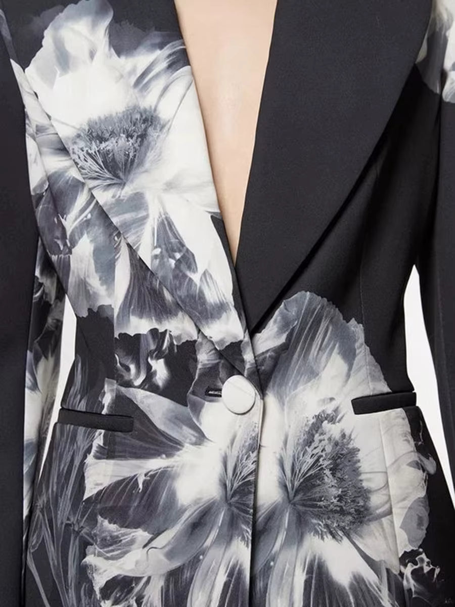 tailored blazer and wide-leg pants set with floral print – NOIRWO