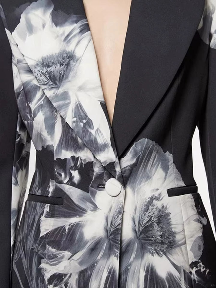 tailored blazer and wide-leg pants set with floral print – NOIRWO