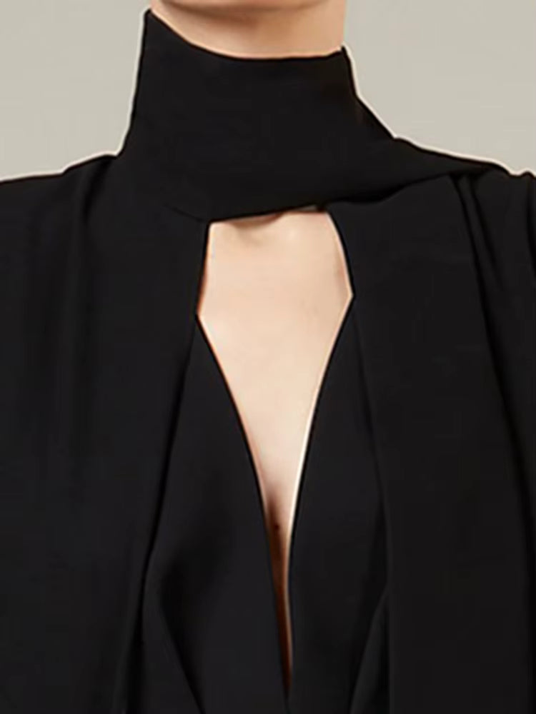 Geplooide top met uitlopende mouwen en maxi-rok set met tailleband – Rosiny 