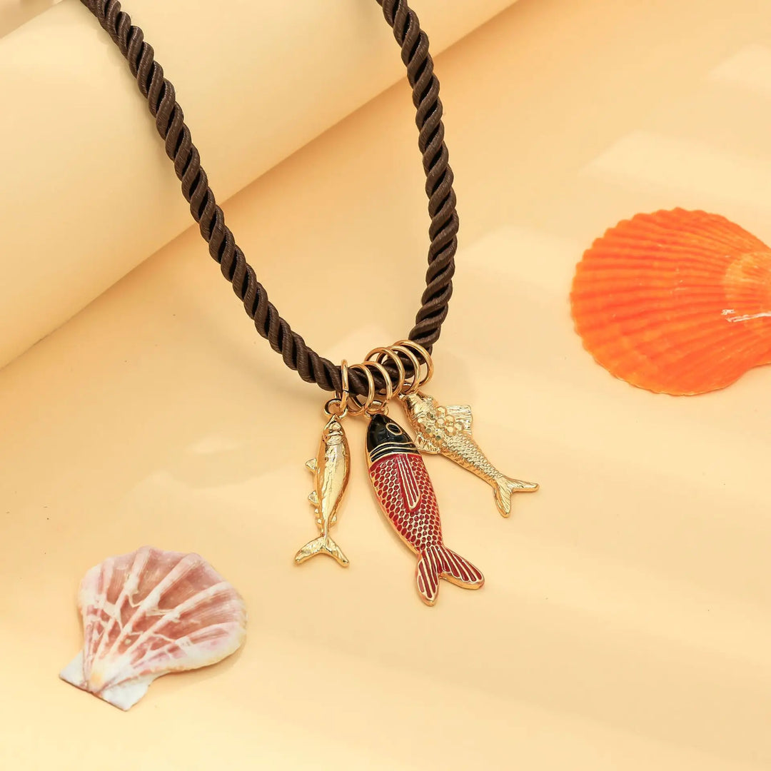 beaded lobster pendant necklace with pearl charm - CORAV