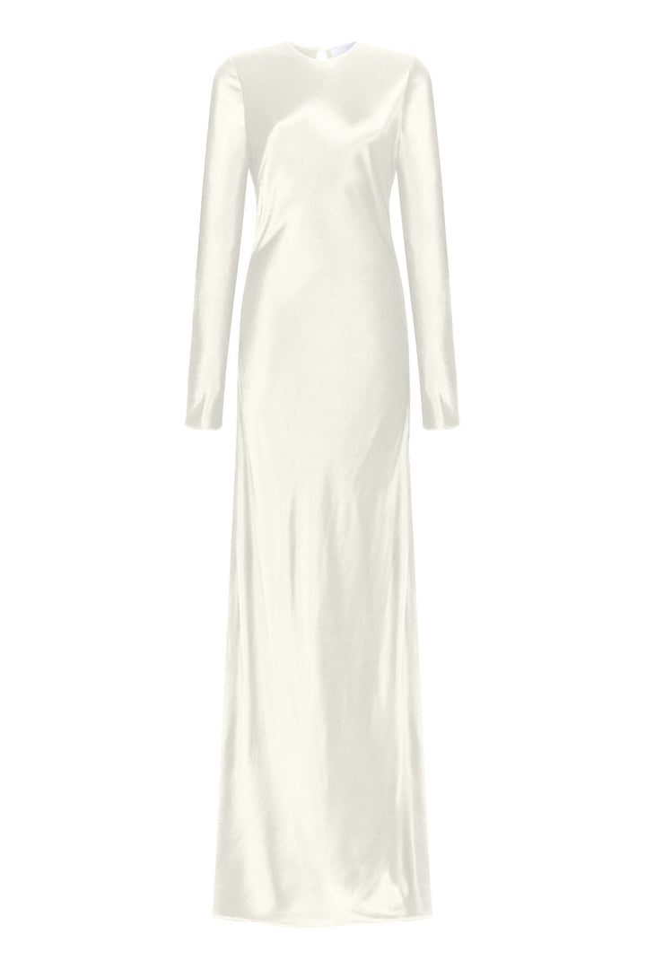 satin long-sleeve gown with fluid silhouette – IVORYE