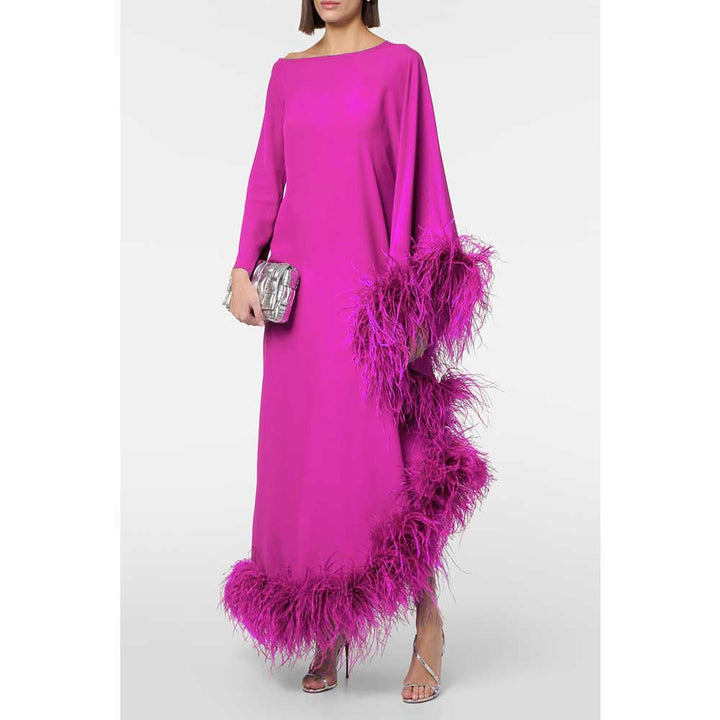 asymmetric gown with feather trim – VIVID