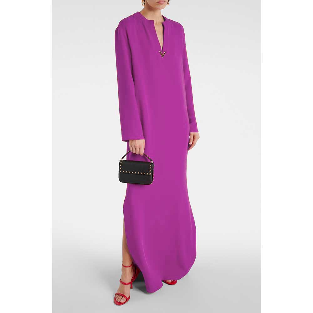 long sleeve column dress with v-slit neckline – ASHALEI