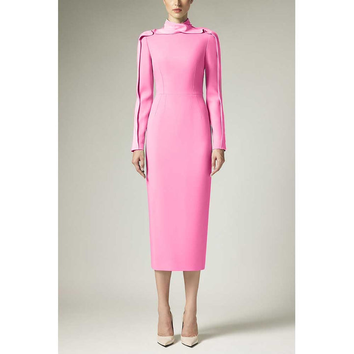 فستان غمد برقبة عالية وكتف منسدلة – أسليك