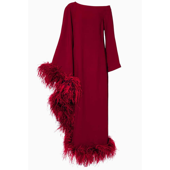 asymmetric gown with feather trim – VIVID