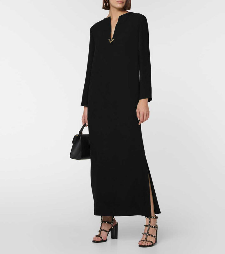 long sleeve column dress with v-slit neckline – ASHALEI