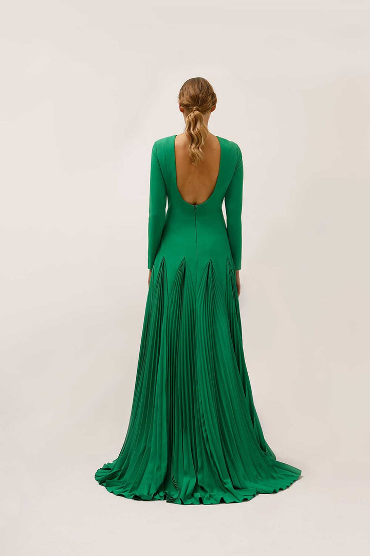 فستان سهرة بأكمام طويلة وحافة مطوية – إميرالدا