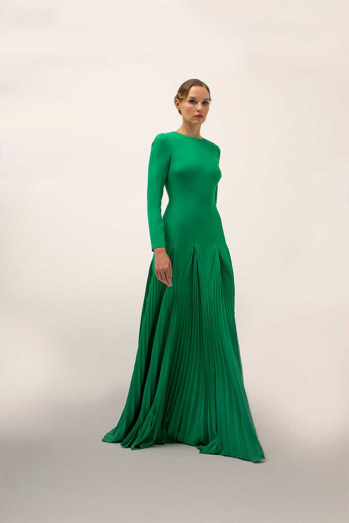 فستان سهرة بأكمام طويلة وحافة مطوية – إميرالدا