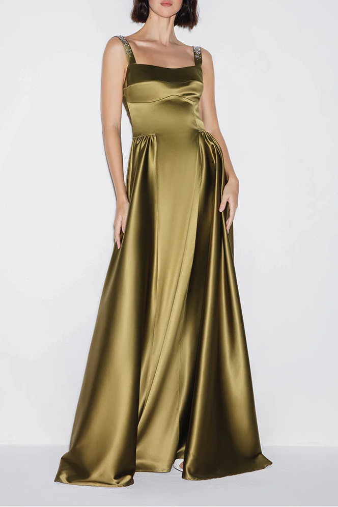 فستان سهرة ساتان بحزام مزخرف – جولدين