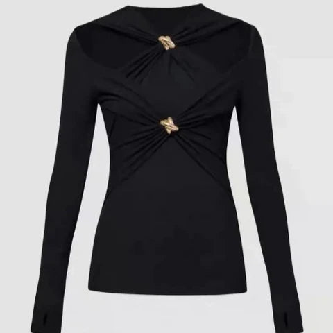 cutout wrap top with gold clasp detail – EMBRACE