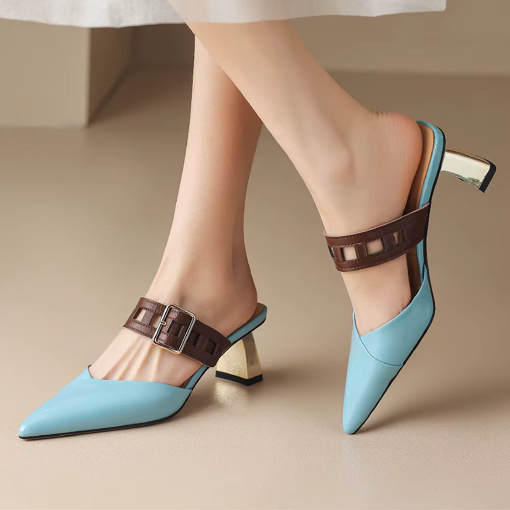 حذاء ميول مدبب بحزام بإبزيم وكعب سميك – نوفاكتو