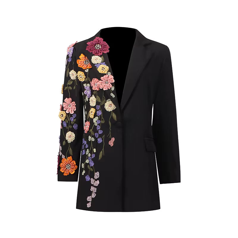 tailored blazer with hand-embellished floral sleeve – FLOREA