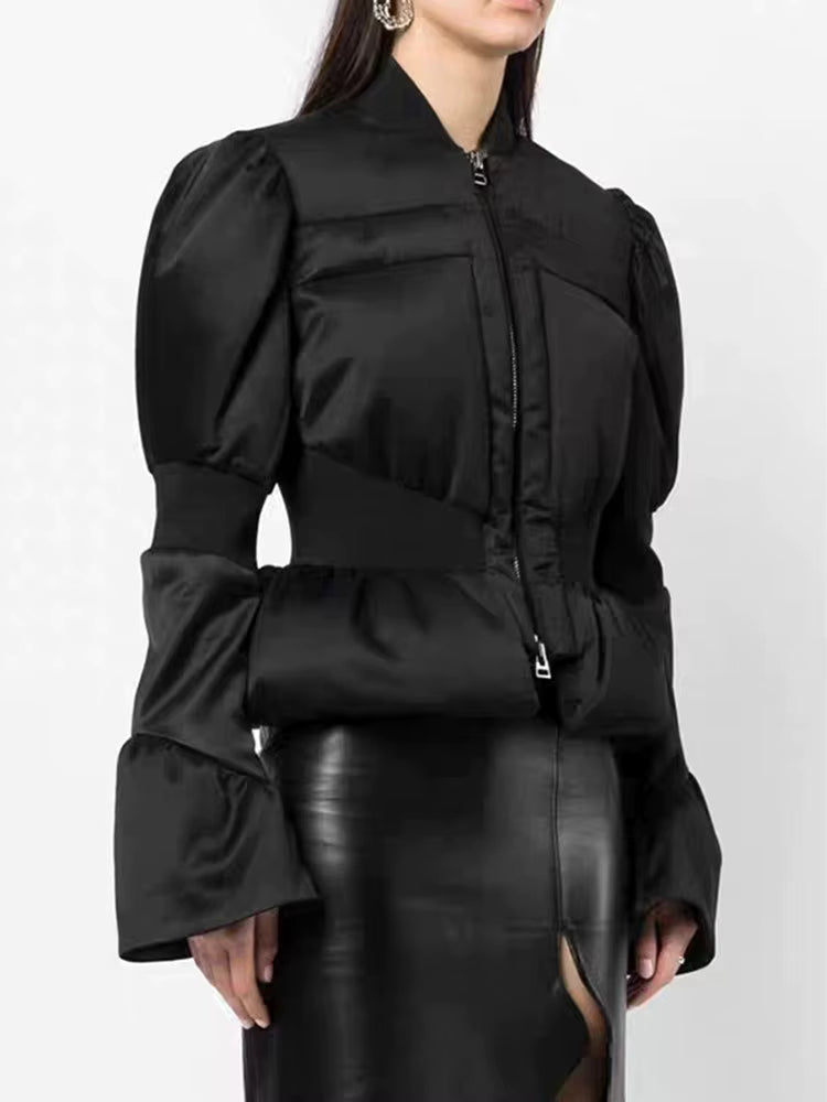 Haut à manches évasées plissées et ensemble jupe longue avec ceinture à la taille – Rosiny 