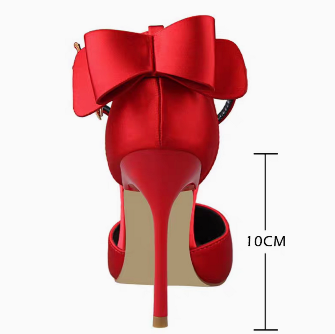 Pointed High Heels with Strap and Back Bow