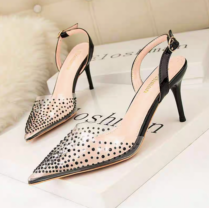 Transparent Pointed Shoe with Rhinestones